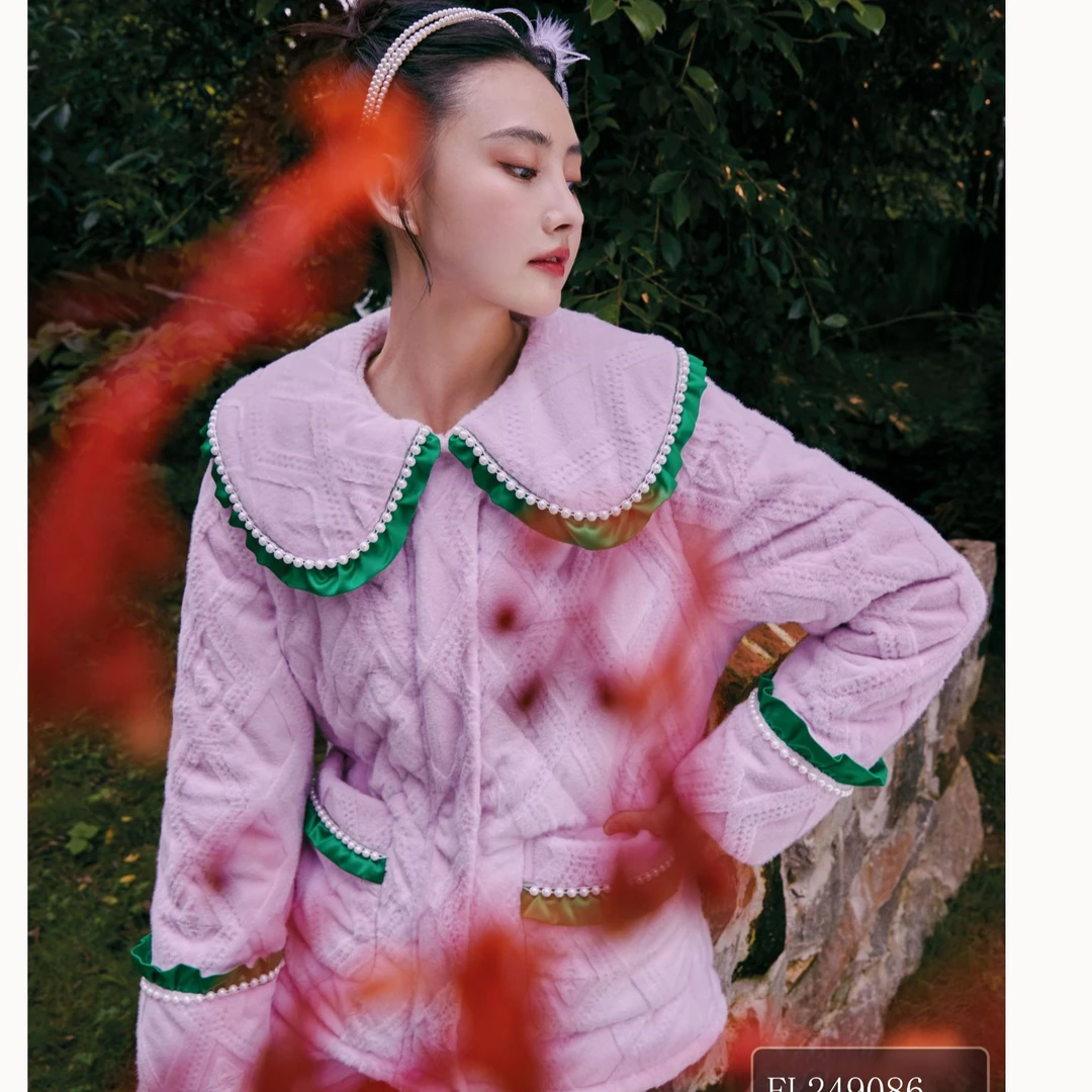 艾黎克斯设计师新年款轻奢三层夹棉加厚轻奢可外穿家居服套装冬款