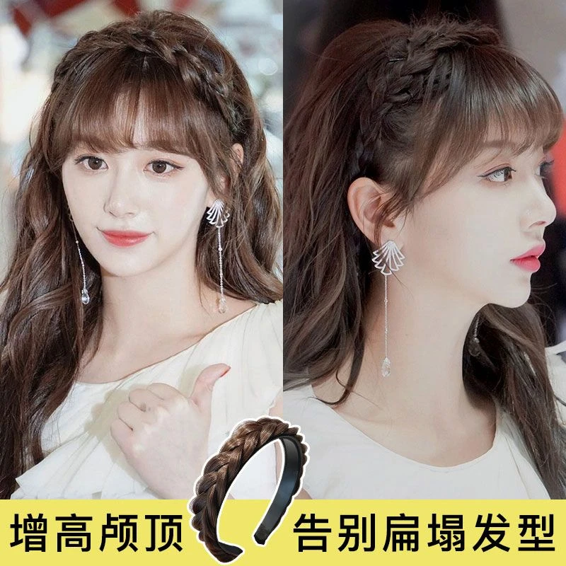 网红麻花辫发箍女编发发卡假发头饰辫子鱼骨辫法式复古高颅顶头d1