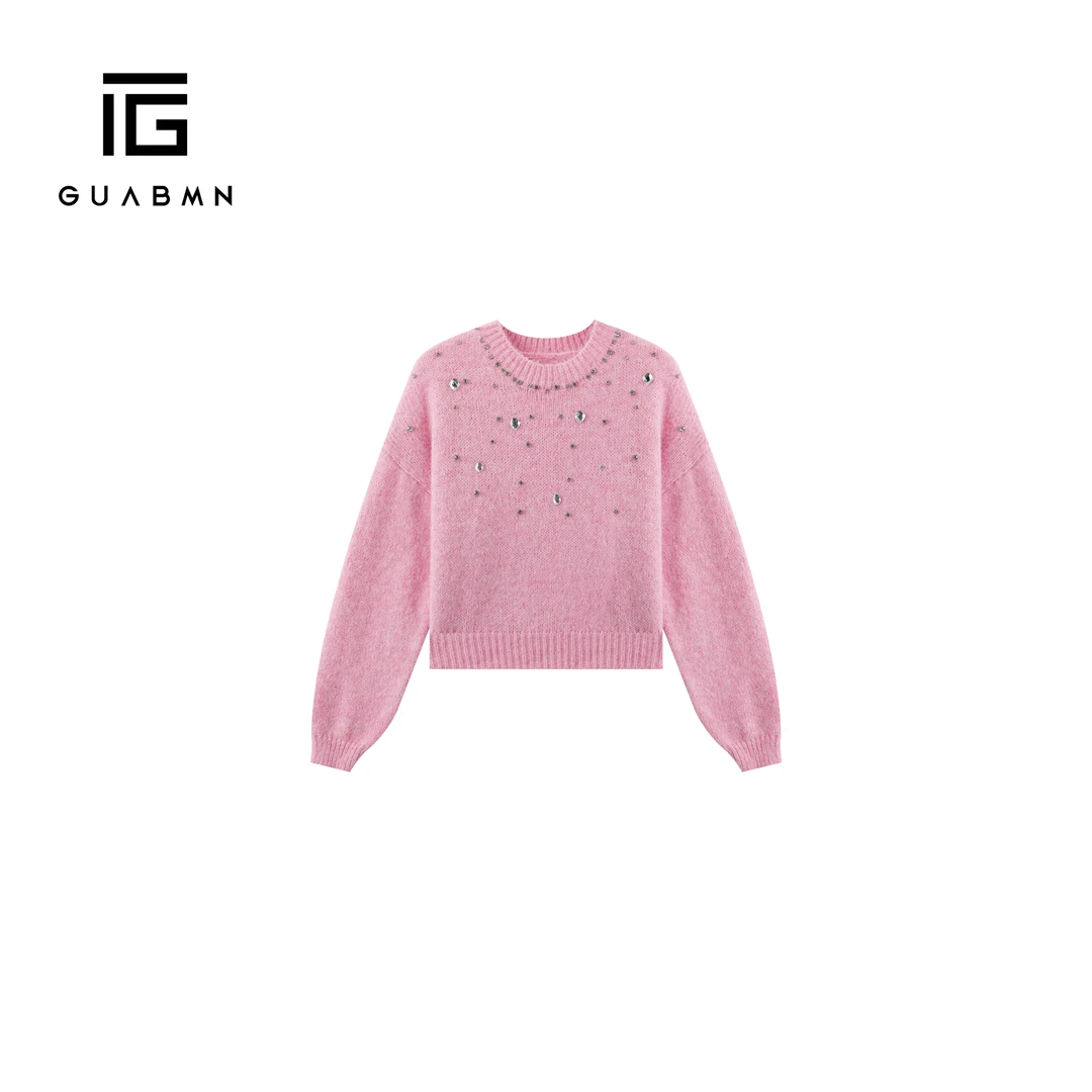 GUABMN2025冬季新款重工宽松慵懒圆领针织衫女长袖打底毛衣160