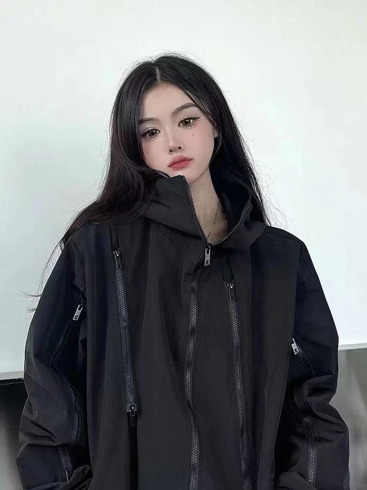 机能风冲锋衣男女新款2025春秋桑延vintage高领美式外套连帽夹克