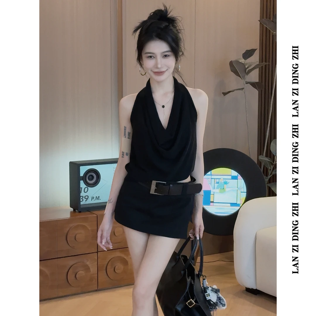 「情话秘语」废土风新款设计感上衣夏天外穿荡领露背小众上衣