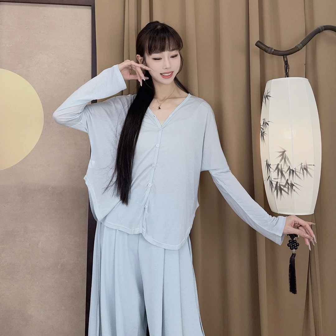 花棠天丝舞蹈开衫罩衫透气柔软舒适微透感现代舞罩衫