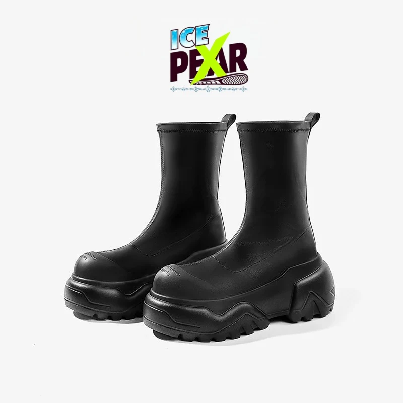 弹力靴酷酷风黑色跟高7厘米左右软底软面显腿瘦长四季款百搭潮靴i