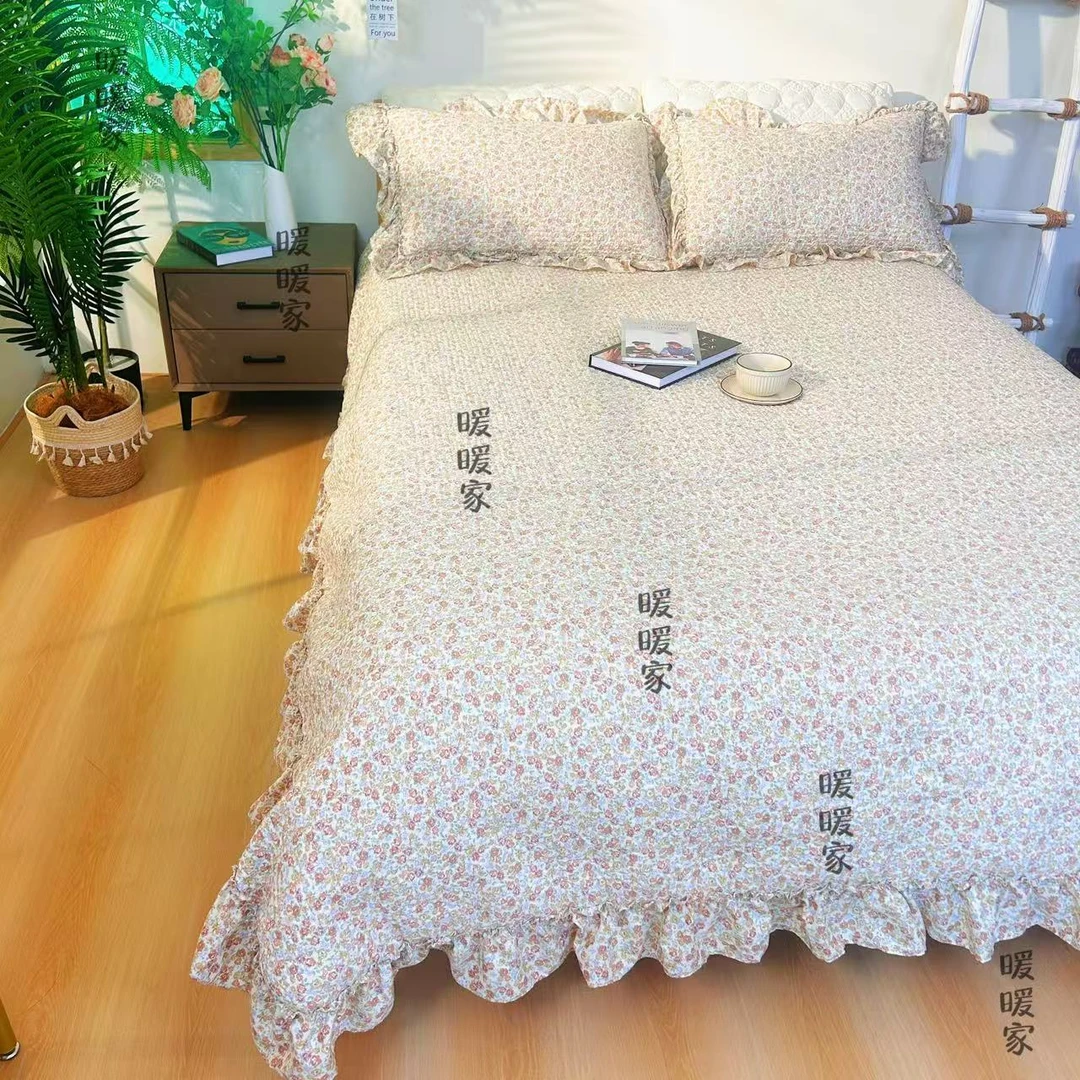 （拾光花影）235*240清新款有氧针织棉枕套三件套