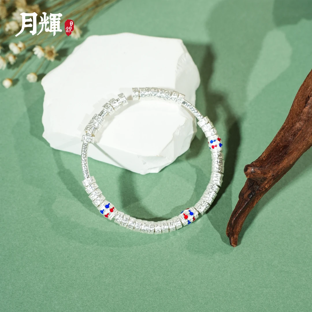 月辉银器 足银手镯 【月辉银器】A221古法盘缠手镯手工气质时尚简约