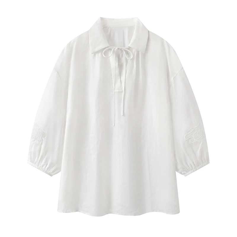 艾*家商场同款2025夏季百搭纯色气质长袖宽松抗皱衬衫上衣女5042
