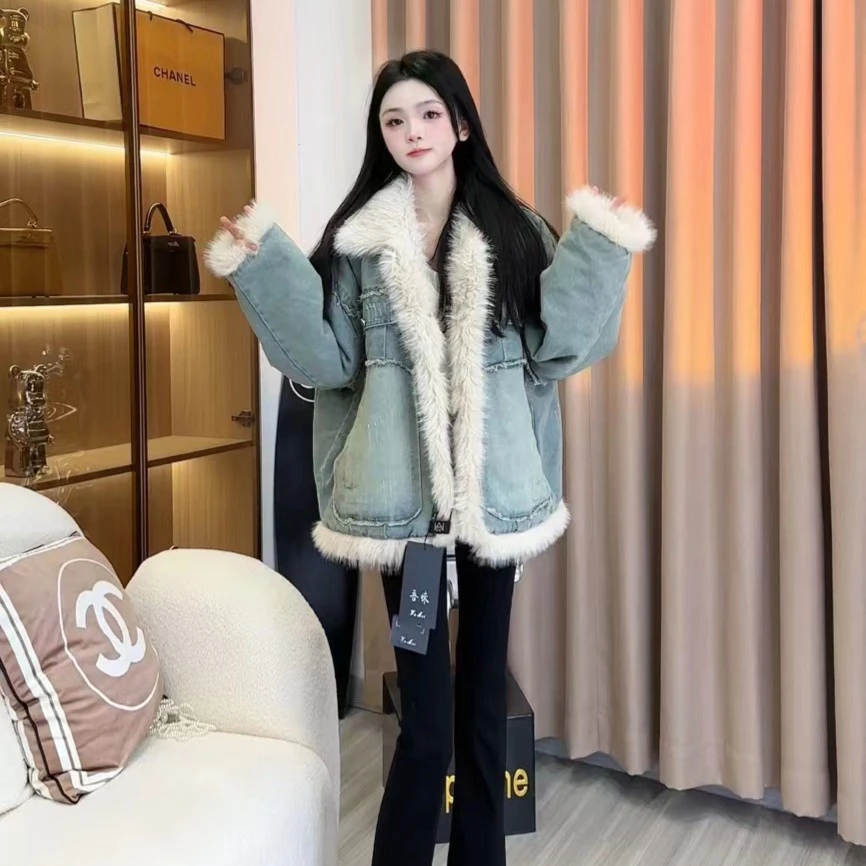 【秀宝女装】小个子气质百搭宽松显瘦拼接牛仔外套XB6963