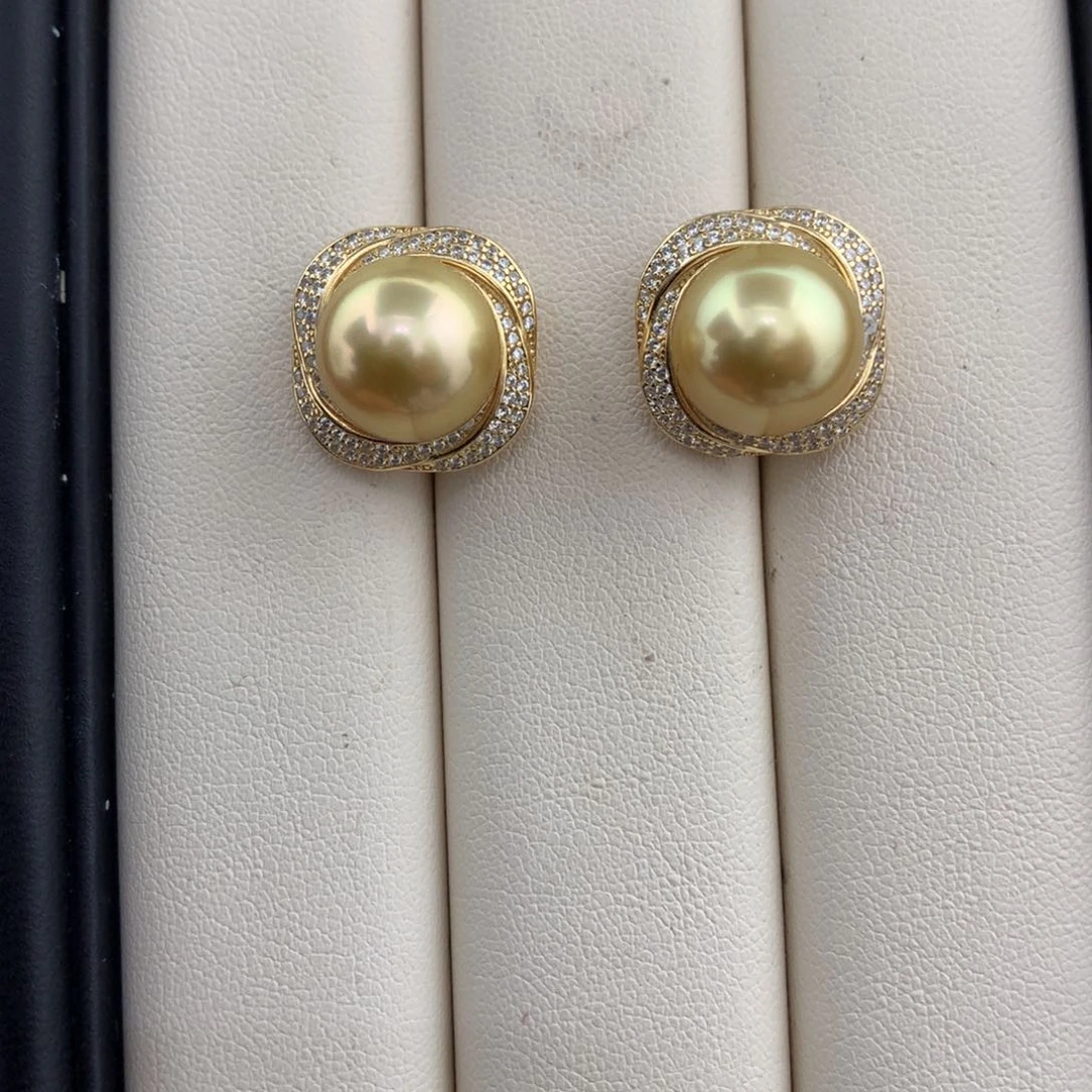 海水珍珠裸珠11-12mm金珠对珠