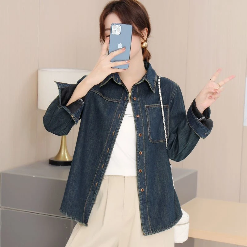 2025新款牛仔衬衣女秋新款韩版宽松设计感百搭休闲衬衫外套上衣