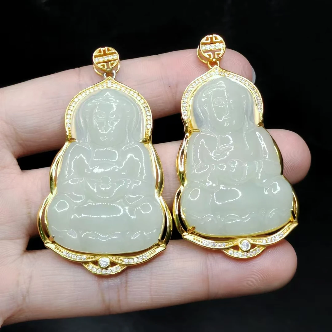 s925银和田玉观音吊坠赠高货绳J1【多样性发其一】约42-28-6mm