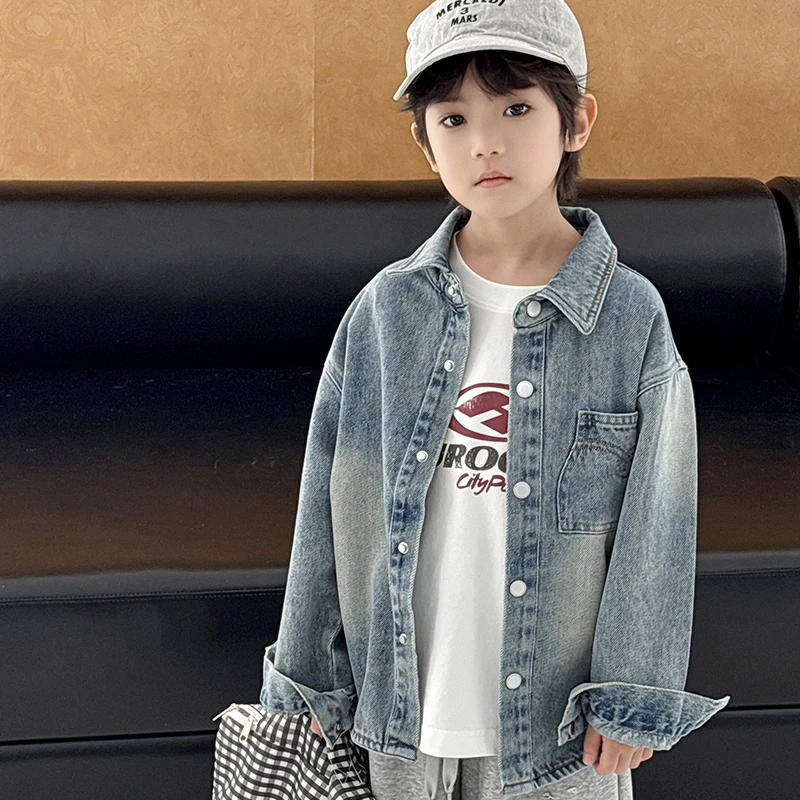 242808儿童春秋洋气时尚休闲宽松韩版牛仔长袖衬衫