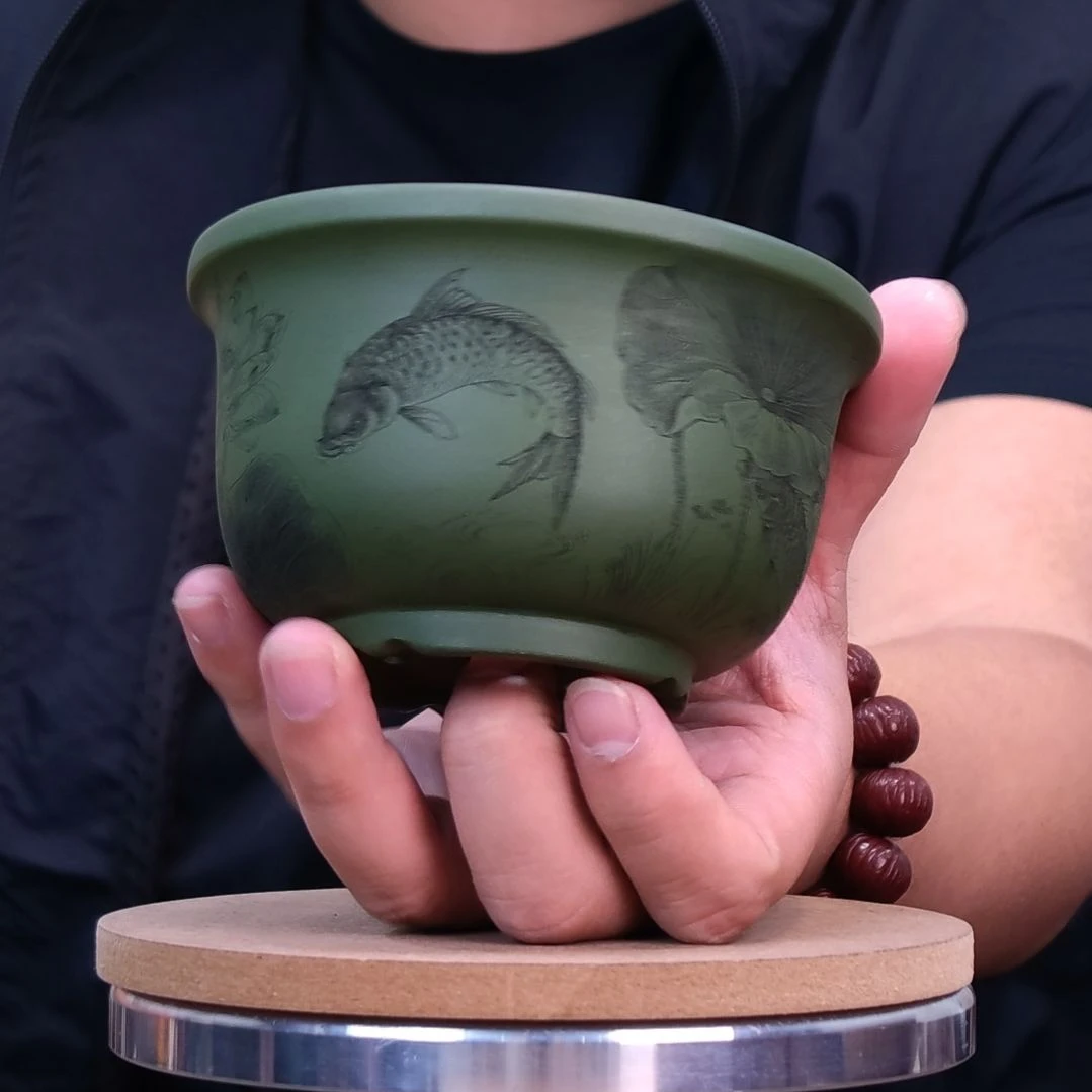紫砂花盆同喜同喜