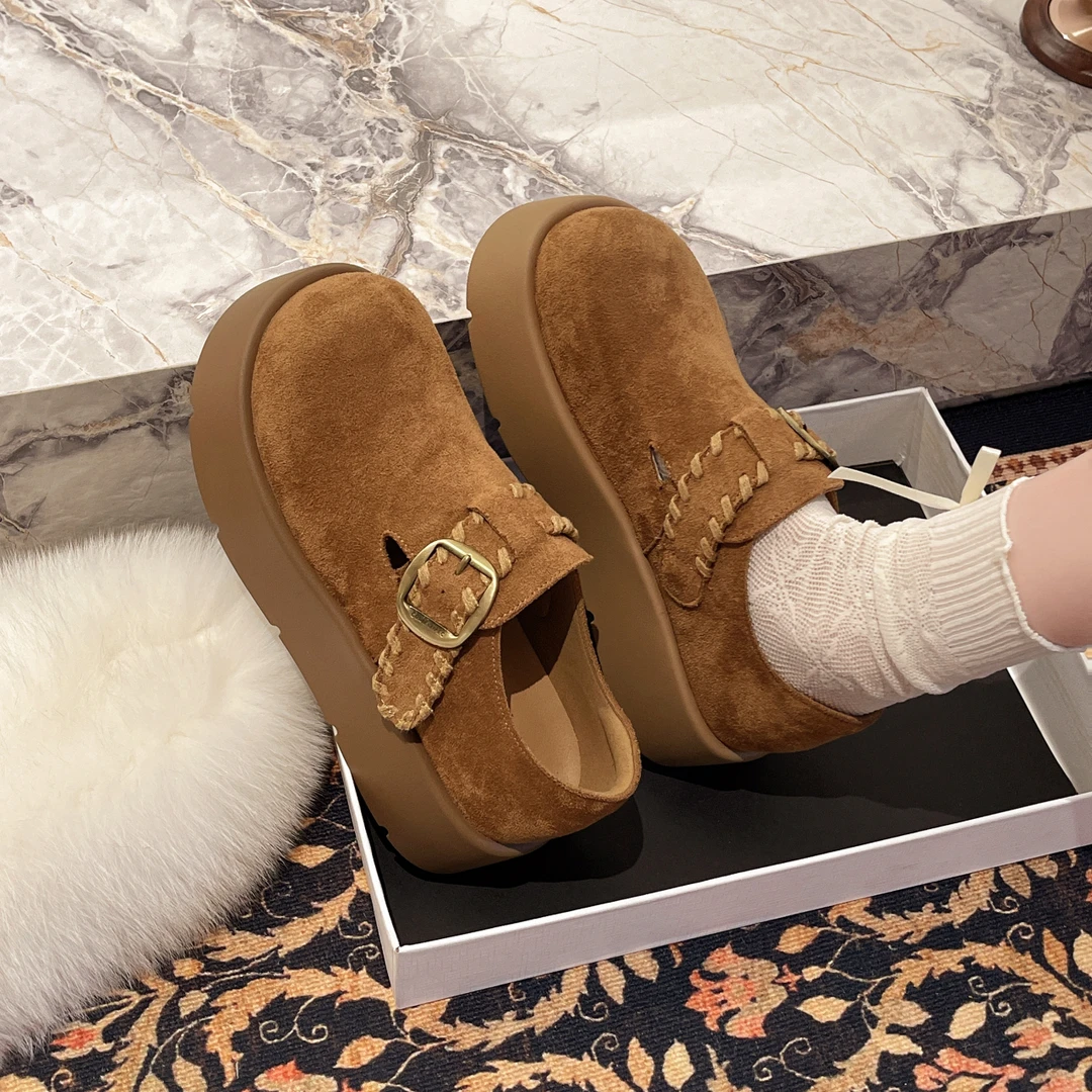 厚底增高勃肯鞋女2025秋季新款懒人一脚蹬复古博肯单鞋休闲乐福鞋