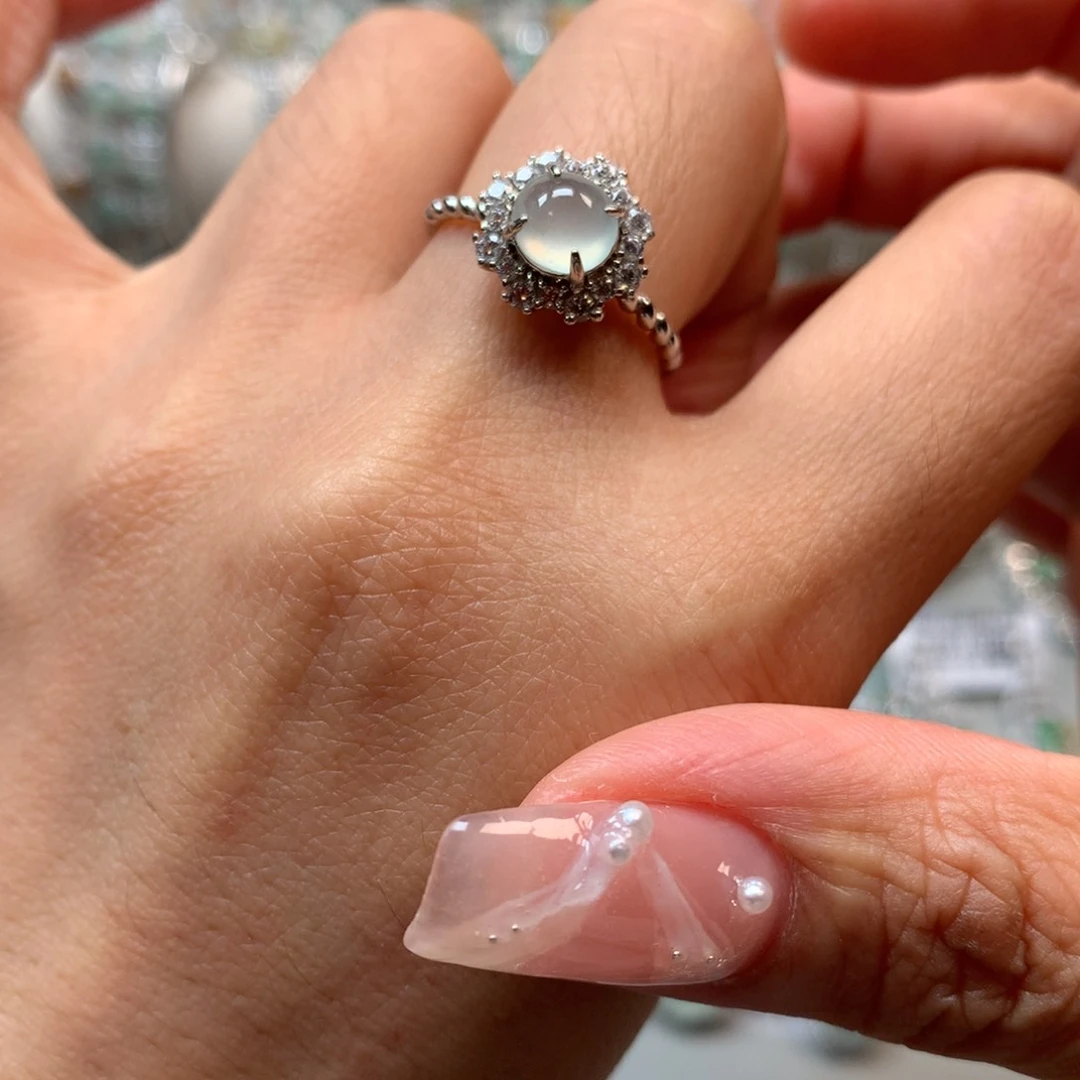 翡翠戒指银S925镶嵌戒指444