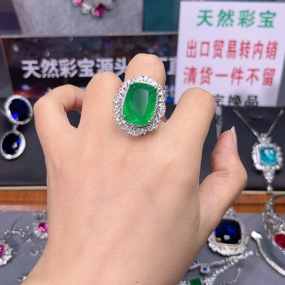 祖母绿戒指银S925镶嵌t z 25