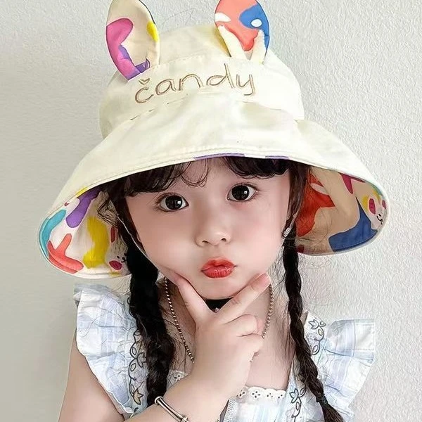 薄款甜美小公主兔子耳朵女宝宝太阳帽空顶遮阳防紫外线大檐帽