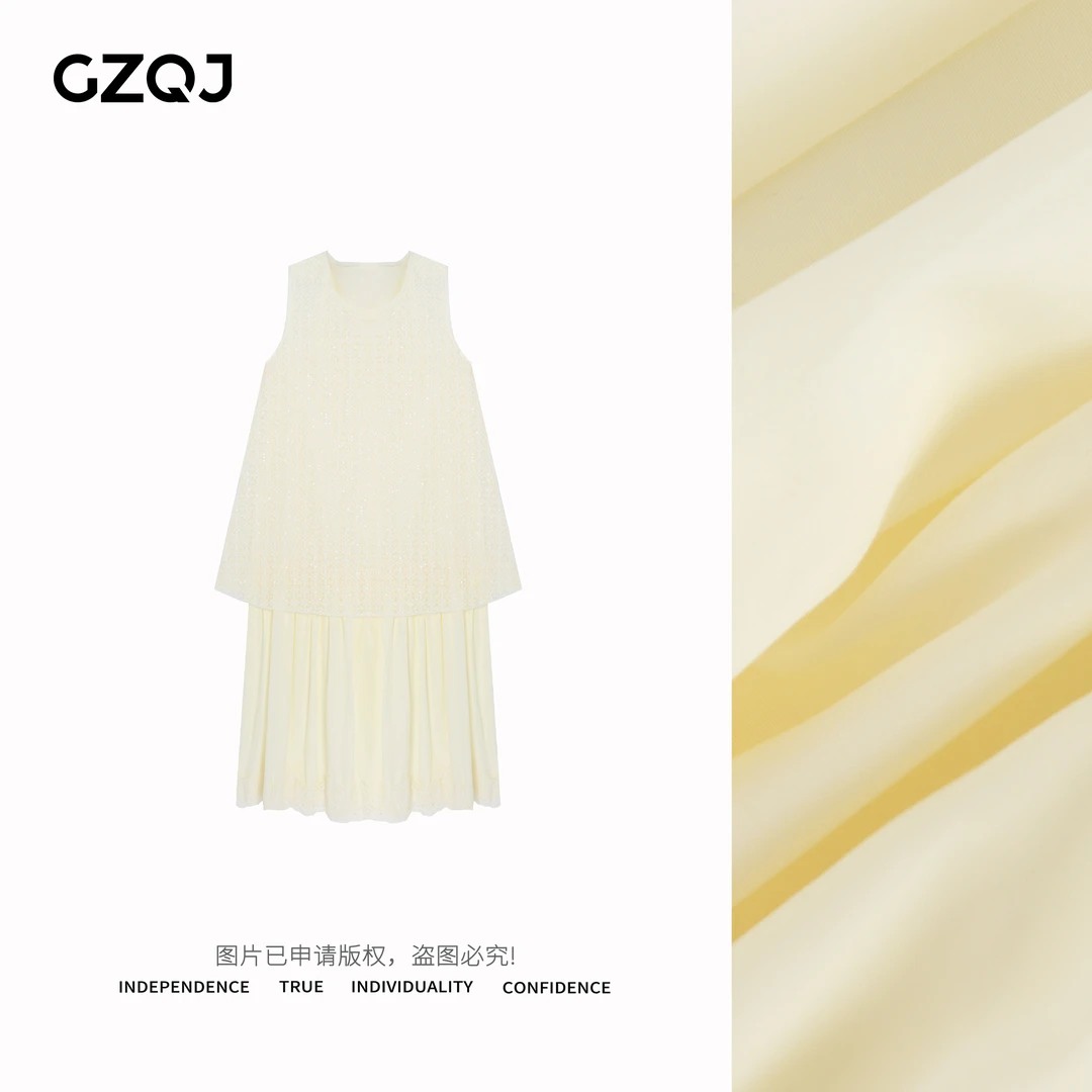 广州琴姐【杏屿漫纱】欧若风法式拼接无袖花边背心连衣裙春夏女9556