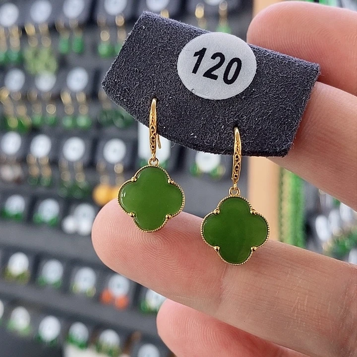 和田玉耳饰18K金镶嵌