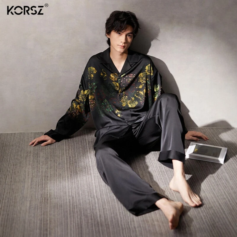 中国风睡衣男士春秋款真丝长袖家居服男款丝绸夏季薄款时尚高级感