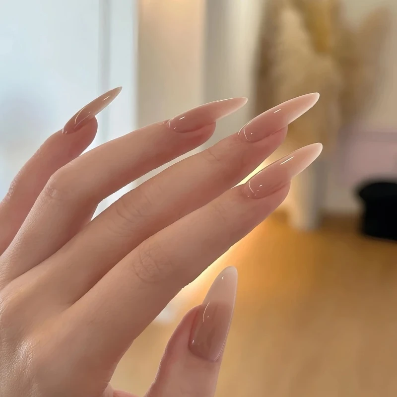 甘露寺穿戴甲手工制作气质冰透甄嬛长款清冷高级显白裸色美甲贴片