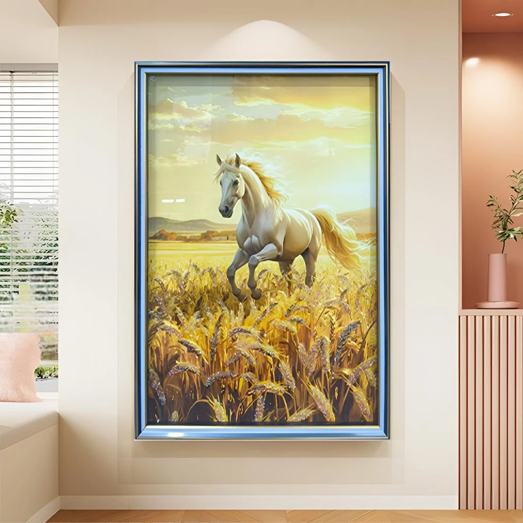 钢化玻璃【马到功成】卧室床头装饰画轻奢背景墙挂画壁画竖版8060