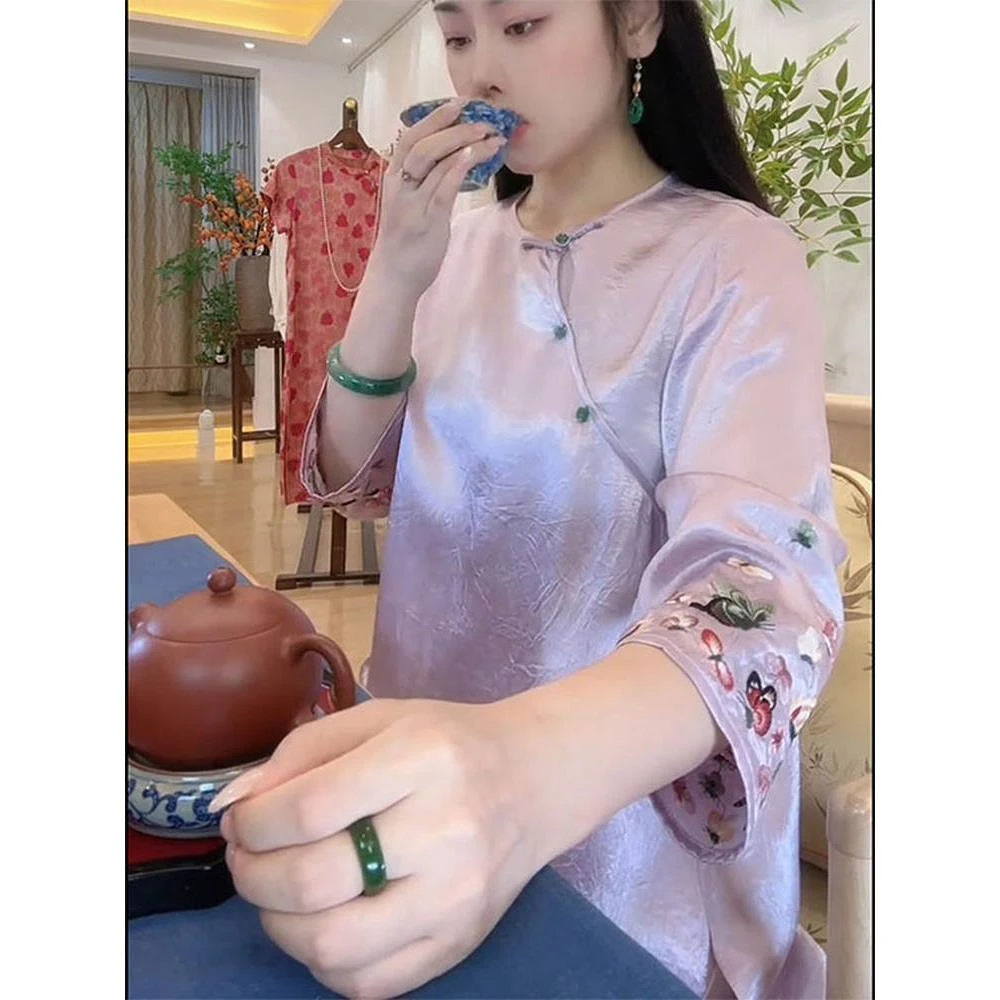 2025年早秋新款新中式国风上衣年轻款复古改良唐装轻奢高级感小衫