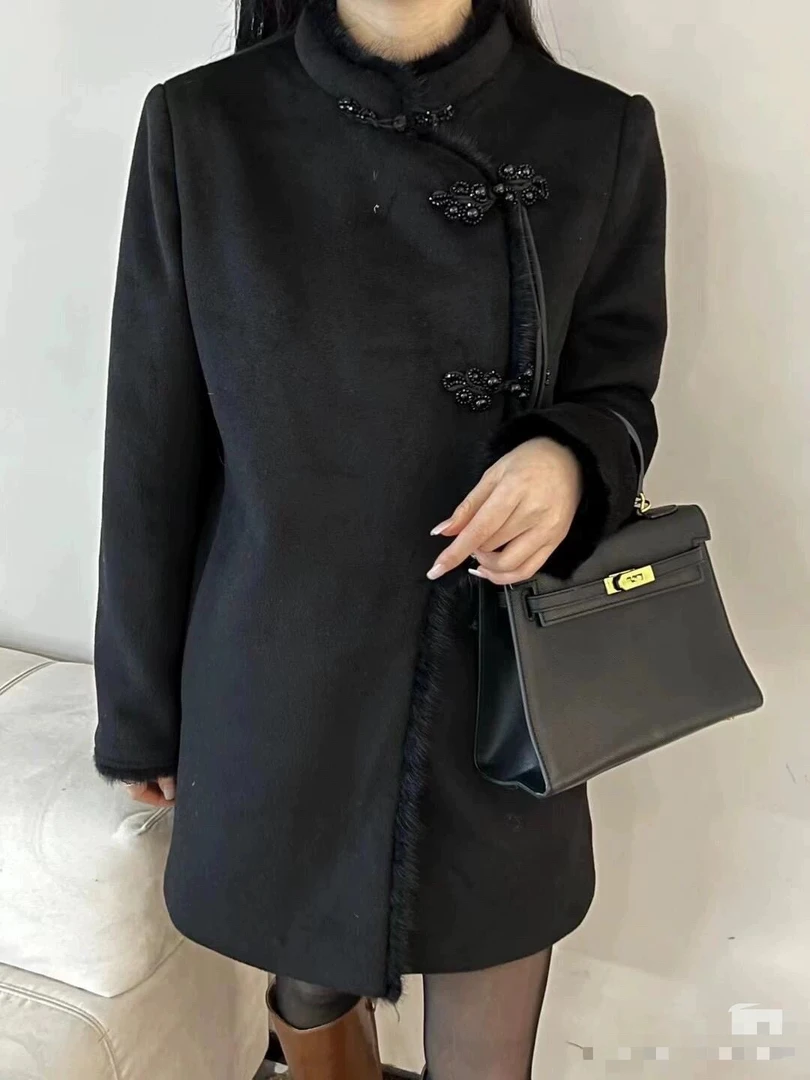236#国风盘扣中式毛呢外套