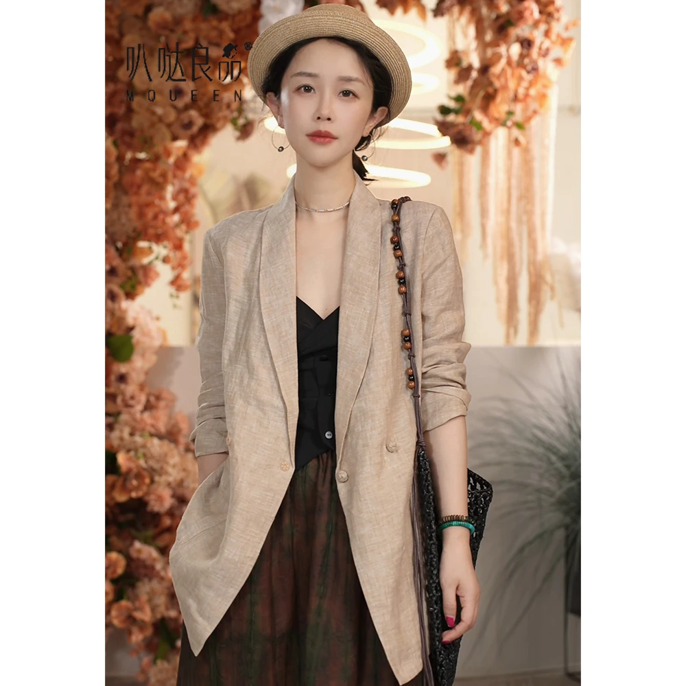 Y【叭哒不惑】花未眠 亚麻夏季薄款西装外套时尚百搭外套女