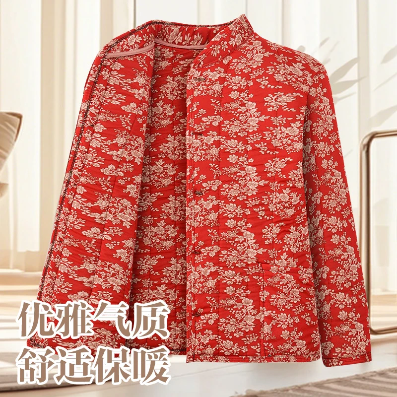 女气质时尚秋冬保暖棉衣加绒加厚碎花棉袄中老年棉袄冬季碎花唐装