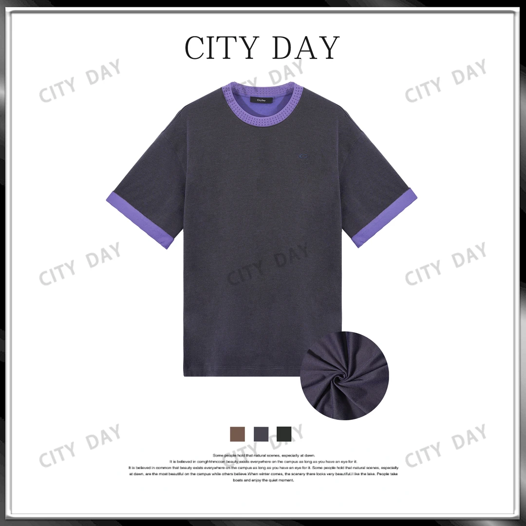 CityDay【楠哥】幻缕纱织挑彩机芯领 230g双面锁色老钱T恤 60016