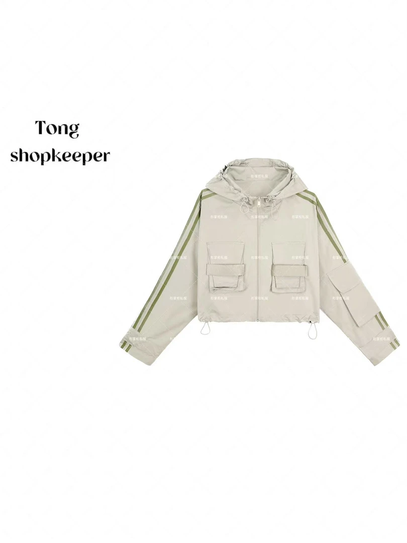 QJ/彤掌柜1682326 秋季2025设计师复古工装拼接条纹酷帅连帽外套