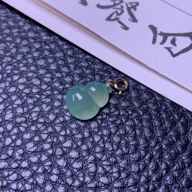 天然缅甸a货翡翠满绿小葫芦万能扣18k金小提溜13/10/4.8