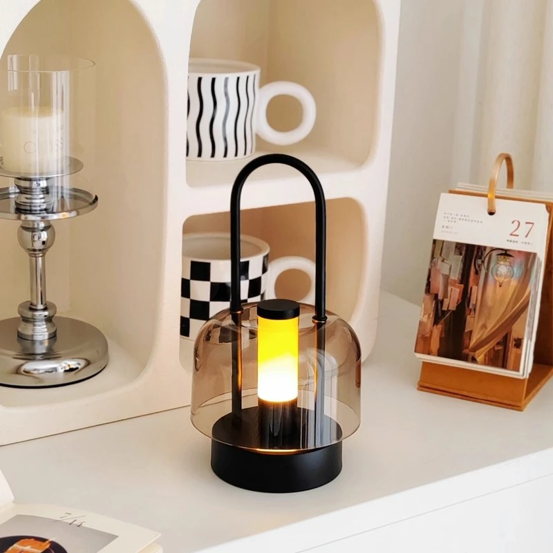 创意触摸装饰灯网红露营风手提烛台灯充电三色无极调光氛围小夜灯