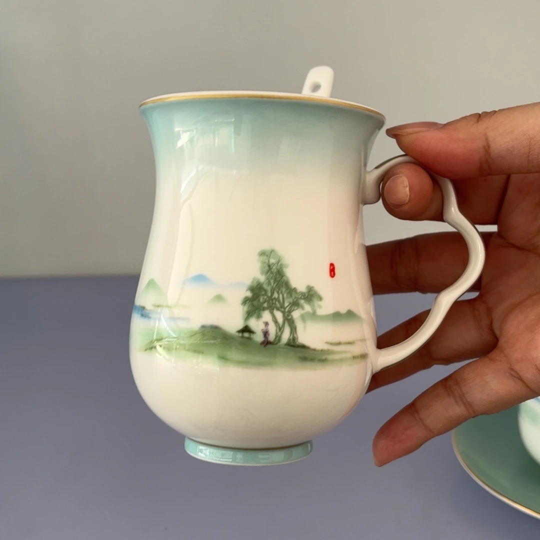 瓷片山水柳泉马克杯