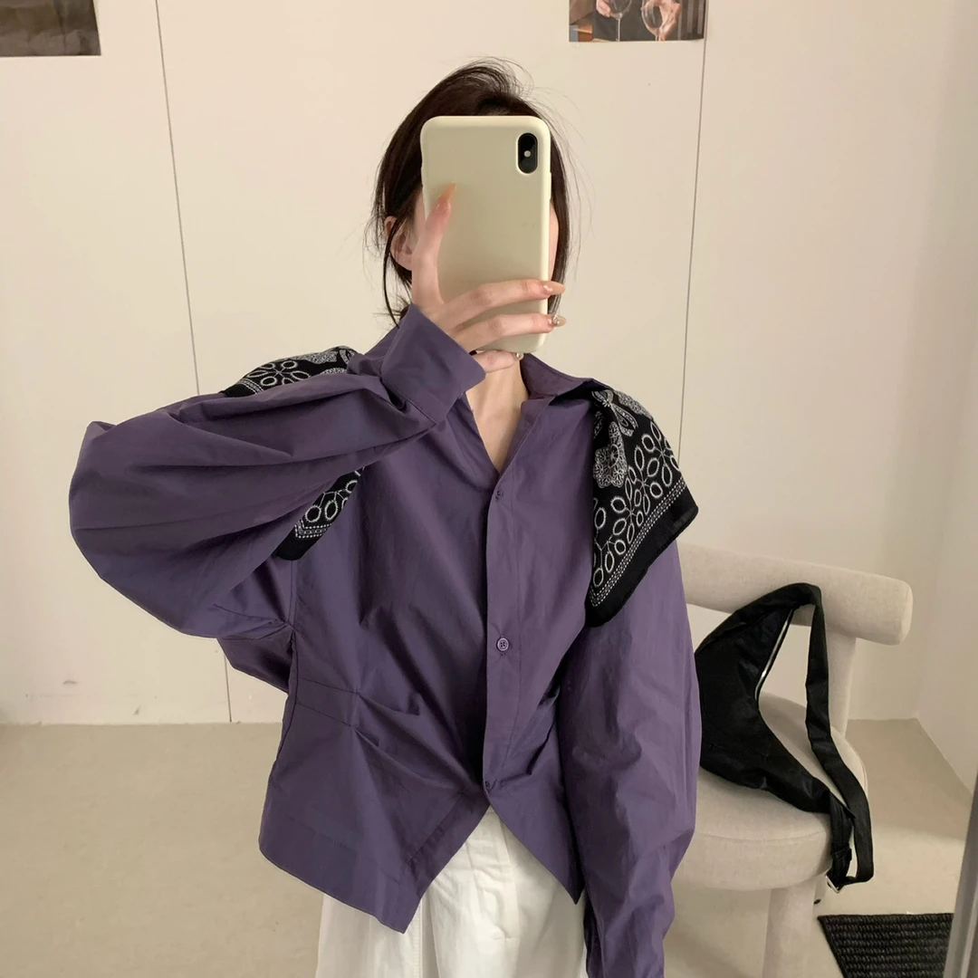 SUSAN感老钱up超好看的颜色长袖设计掐腰修身衬衫(配丝巾)27757