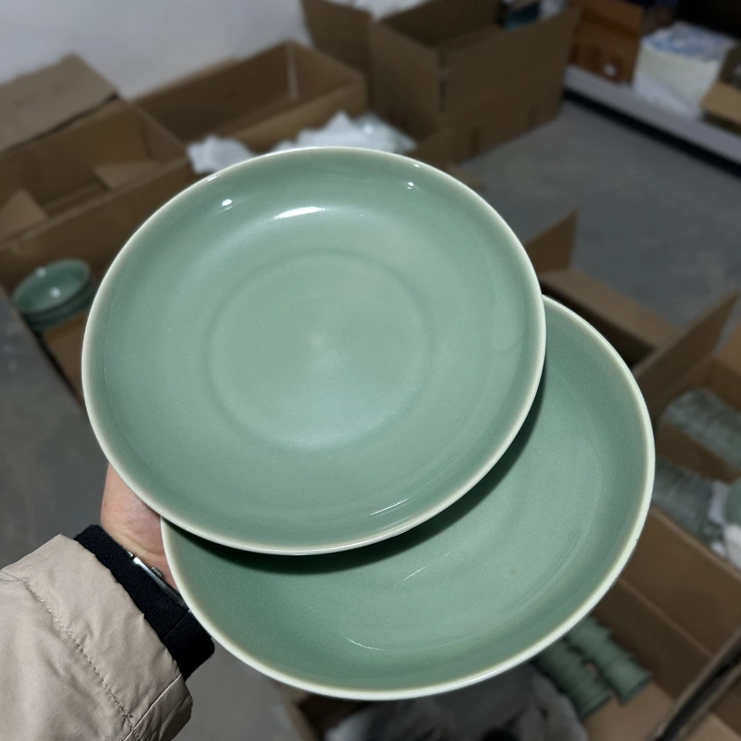 耀州窑二级瑕疵8.5英寸素面盘餐盘饭盘2只