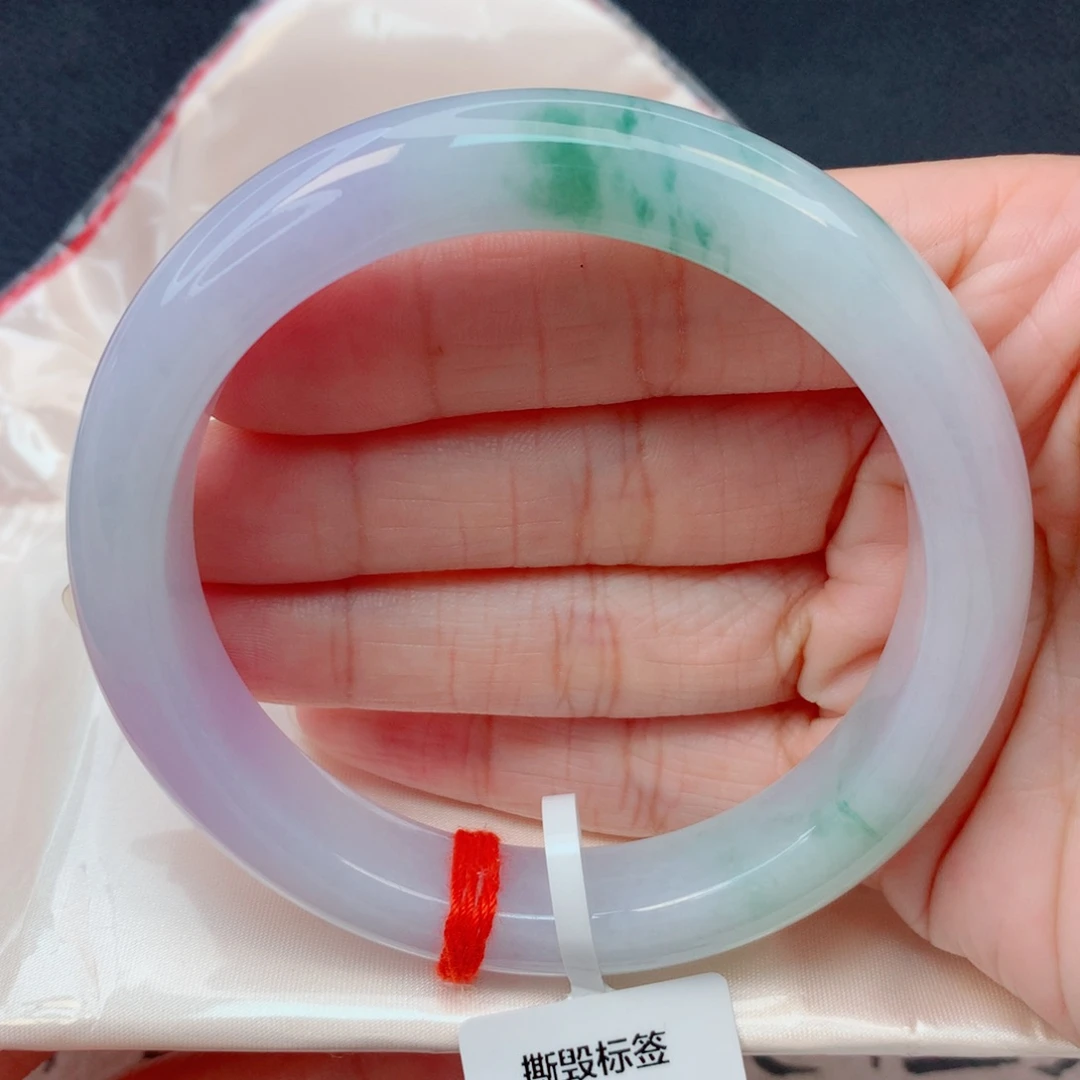 翡翠未镶嵌手镯61.5圈 细糯化春带彩细腻水润
