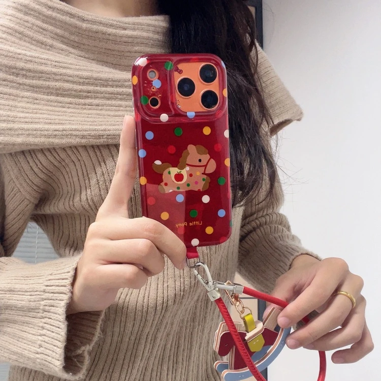 酒红彩色波点手机壳适用于苹果17/16/15/14/13promax