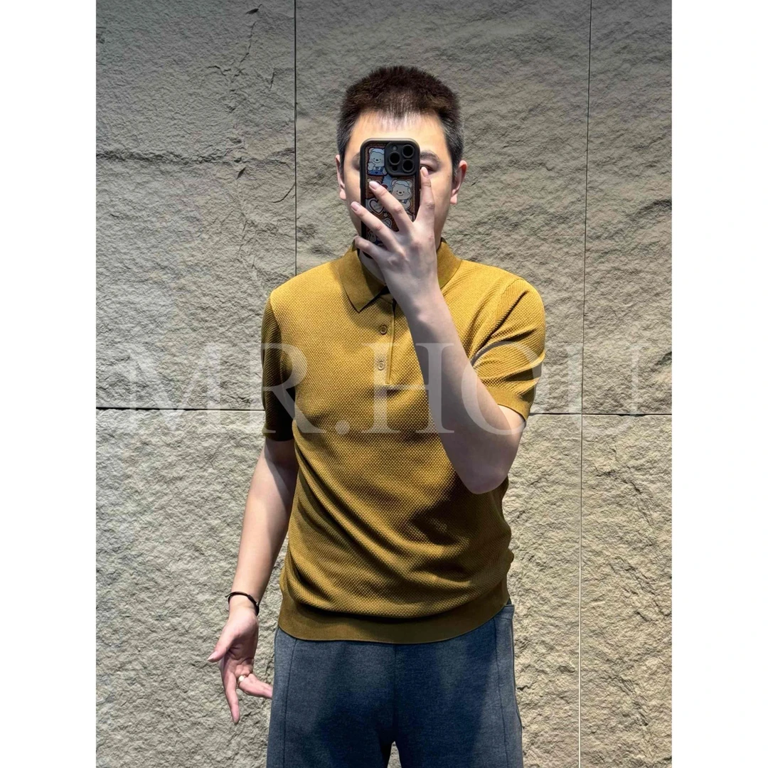 【DJ】“定织菠萝针”翻领针织百搭商务休闲POLO衫时尚大气