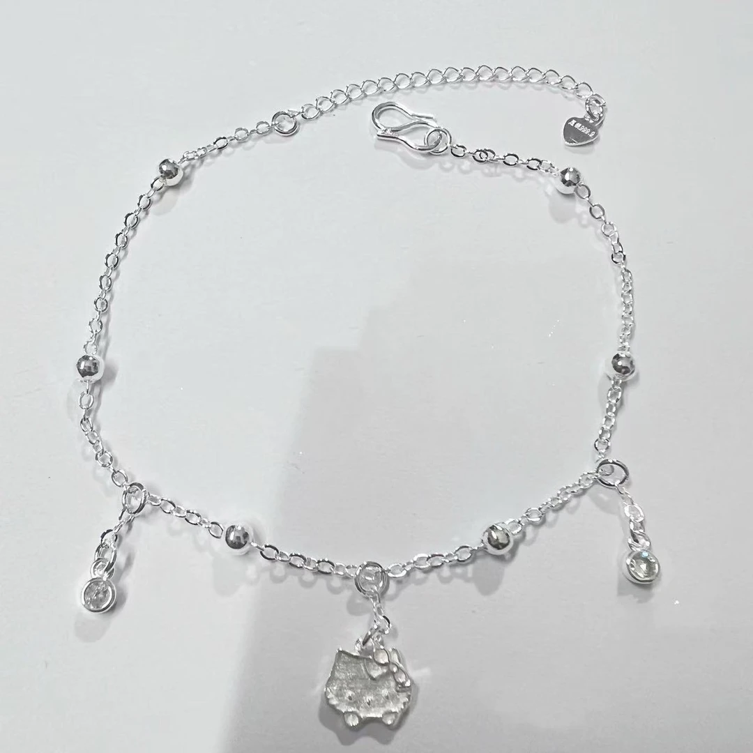 足银脚链 Hello Kitty脚链镶钻可调节小众时尚百搭简约高级ins风