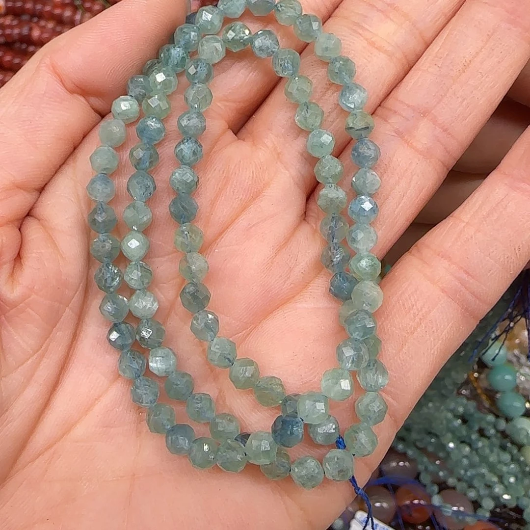 玛瑙/玉髓合金珠宝半成品海洋蓝绿晶4mm一条