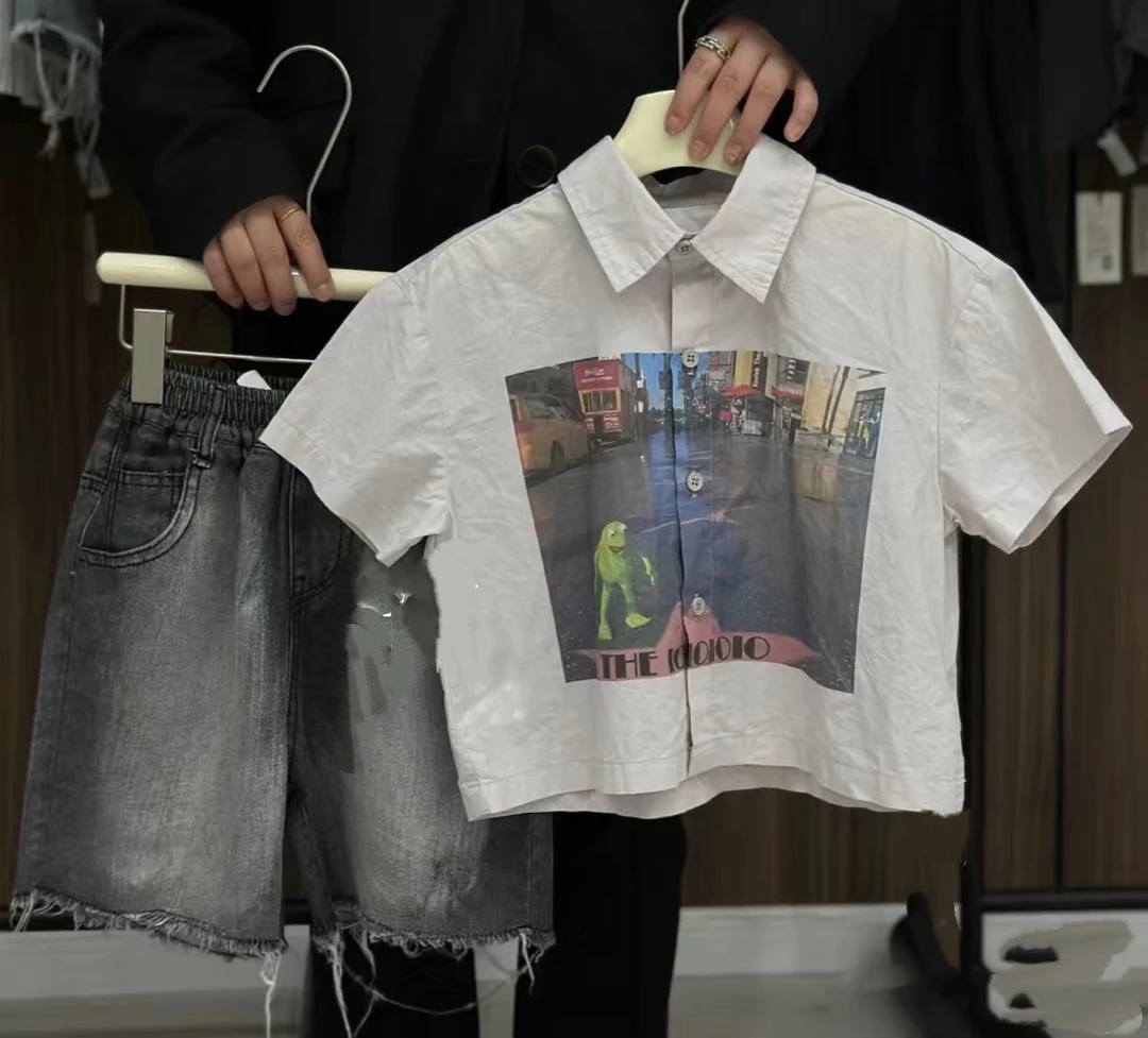 XL103【现货】韩版儿童数码印花翻领短袖衬衫
