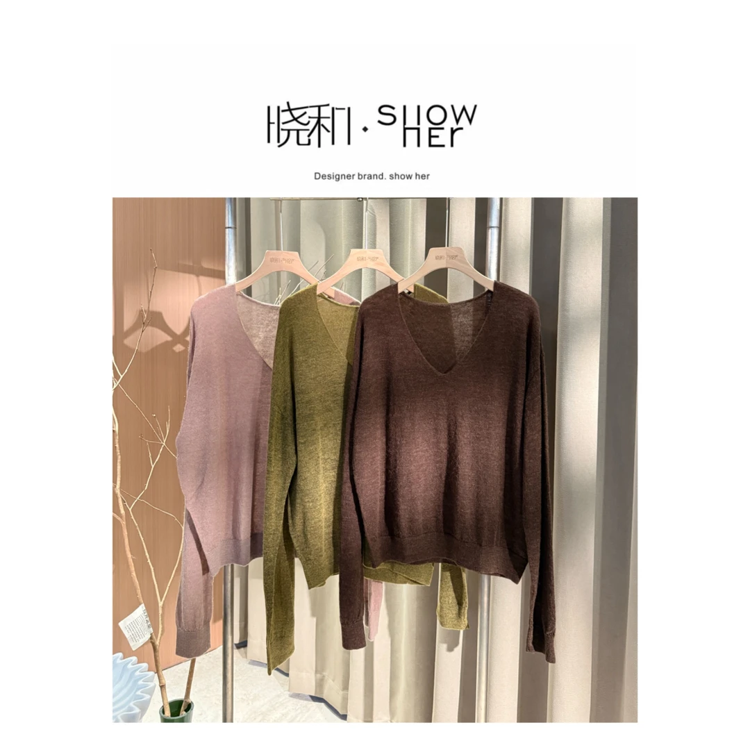 SHOW HER【柔织】‘’羊驼毛‘’老钱极简风V领套头薄款气质女毛针织衫