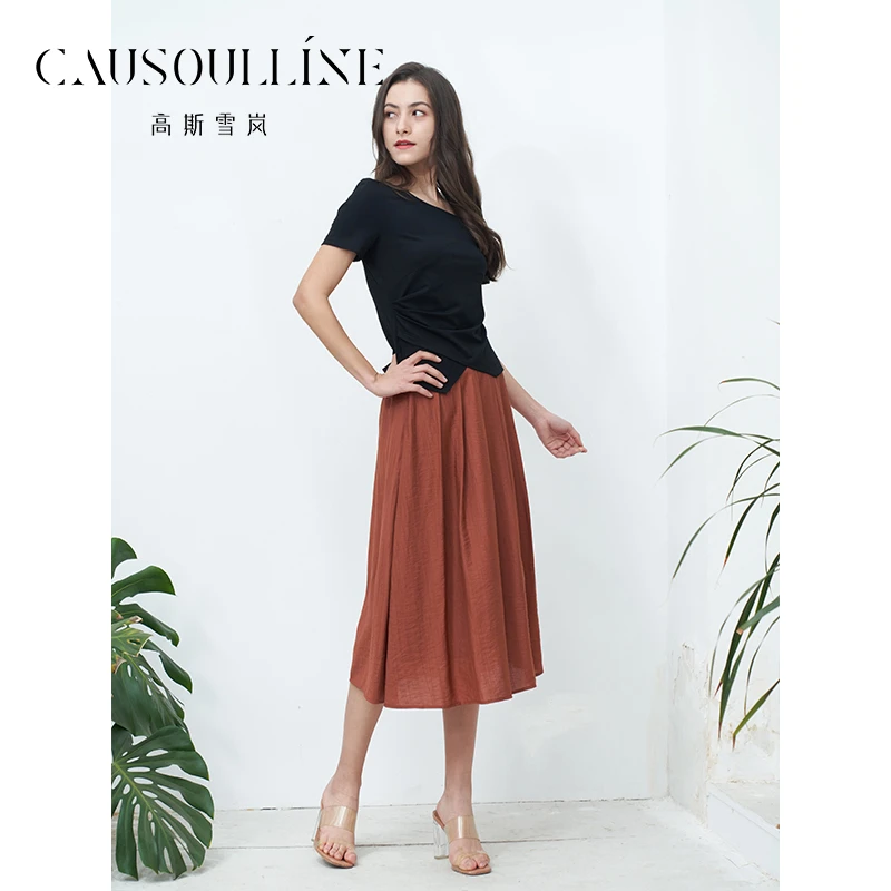 高斯雪岚【夏季新品】夏季时尚褶皱气质裙子中长款半身裙24217925