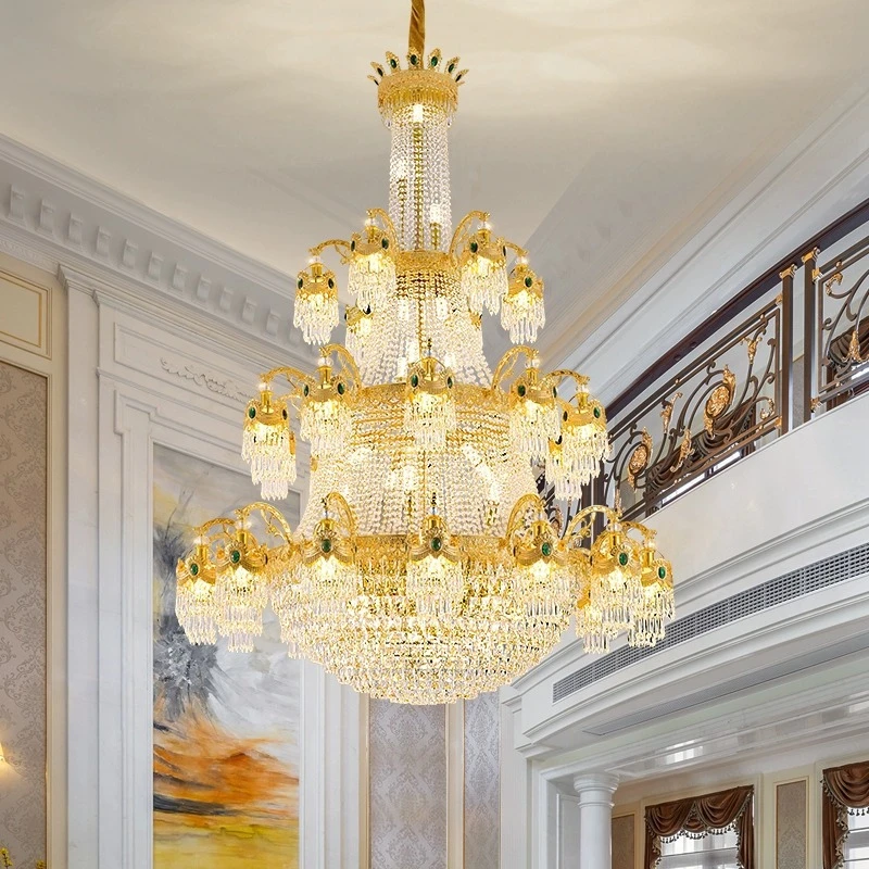 别墅吊灯复式楼酒店轻奢挑高跃层奢华大气客厅灯楼中楼中空水晶灯