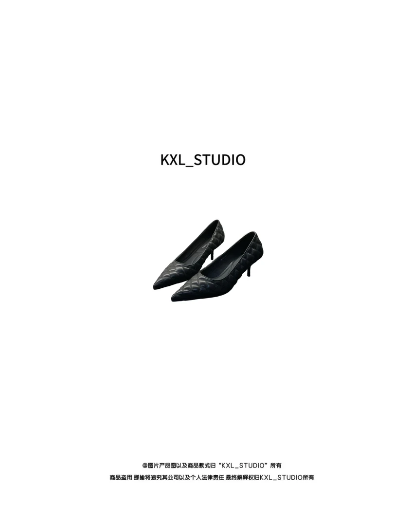 KXL-STUDIO 25SS｜轻奢羊皮压格尖头小跟鞋367-36黑色