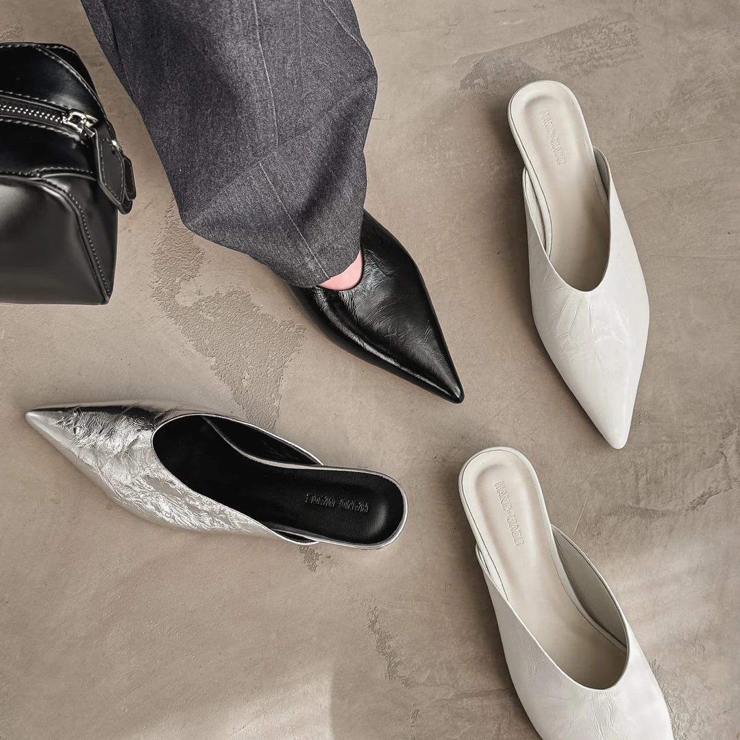 【唐唐家】尖头低跟包头拖一脚蹬夏季时尚休闲凉拖通勤外穿时尚法式