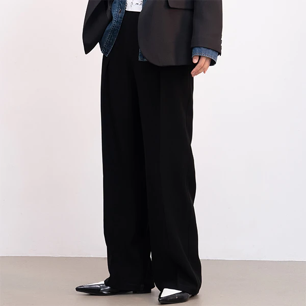 古芮高腰微弹力百搭长裤学院风微喇裤港风黑色垂感阔腿阔腿裤宽松