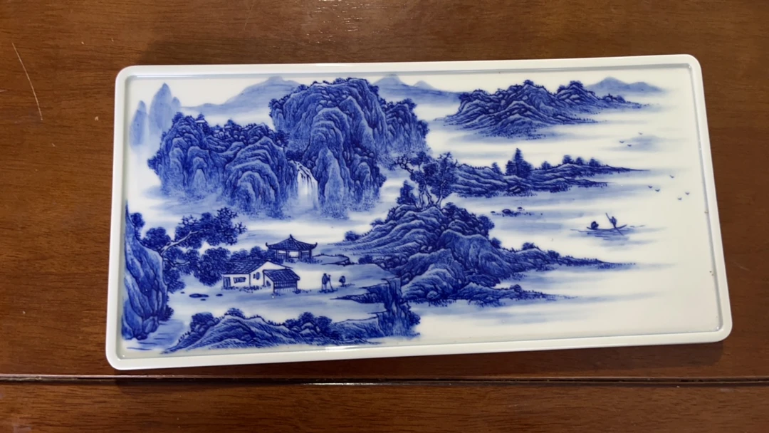 景德镇手工手绘青花山水干泡茶台 尺寸29*14.5