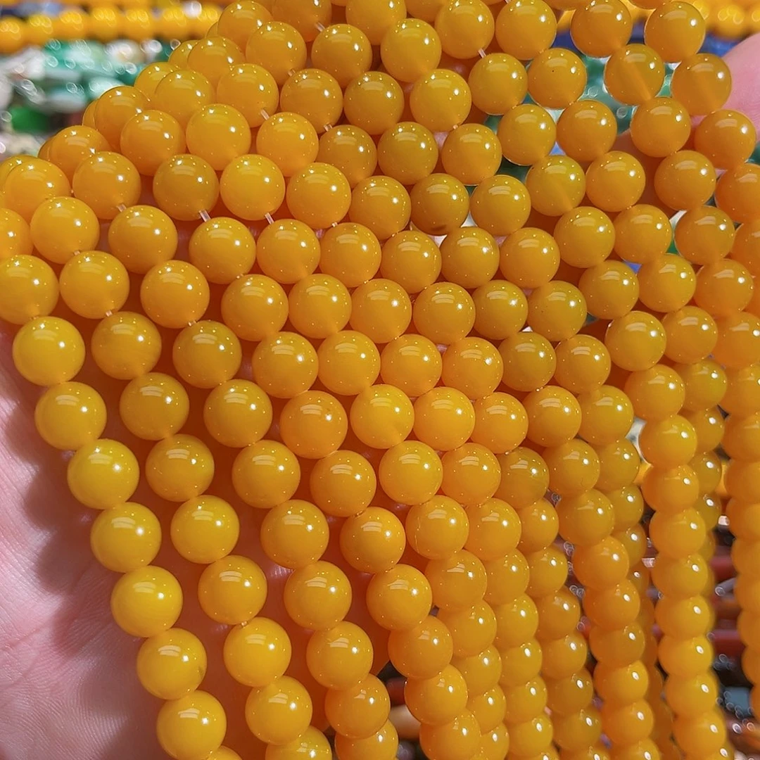 玛瑙/玉髓未镶嵌珠宝半成品蜜蜡黄玛瑙一条10mm